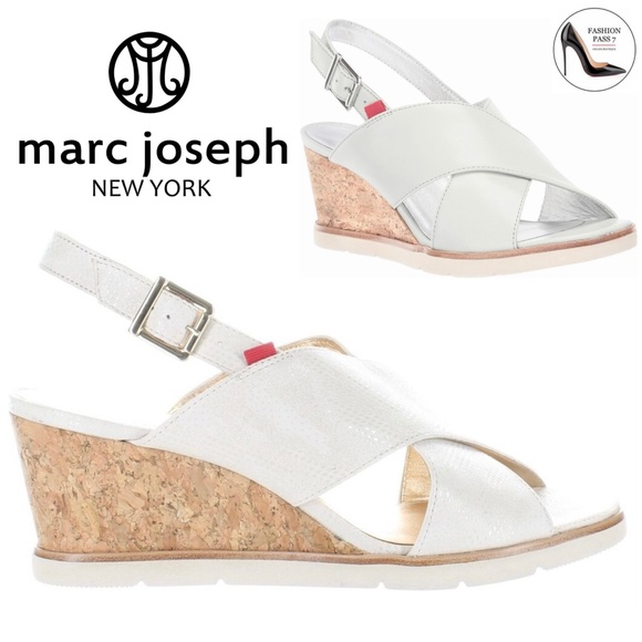 Marc Joseph Myrtle Beach Leather Ivory White Glaze Slingbacks Wedge Sandals 9 - Picture 1 of 8